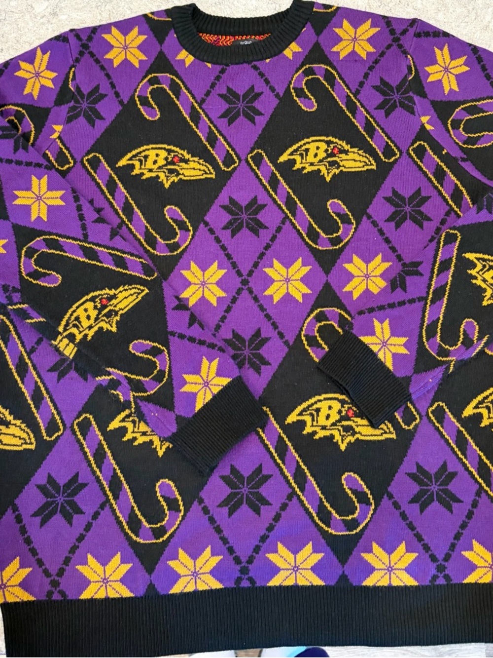 Baltimore Ravens Candy Cane Purple & Black Holiday Sweater-XL